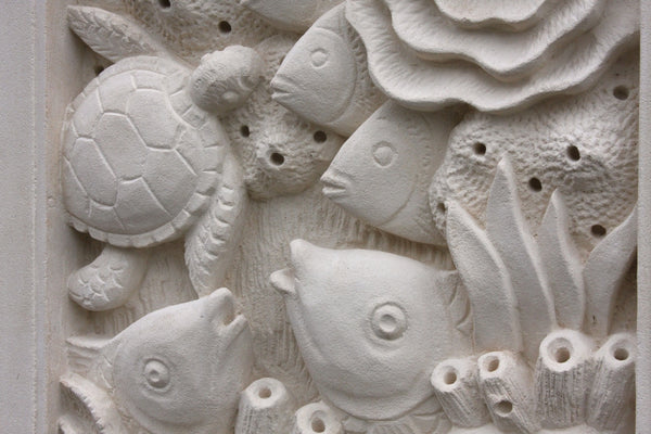 Hand carved stone wall plaque - Coral Reef