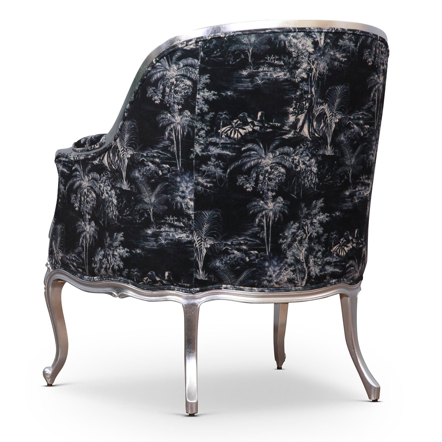 Hepplewhite tub accent chair in silver leaf