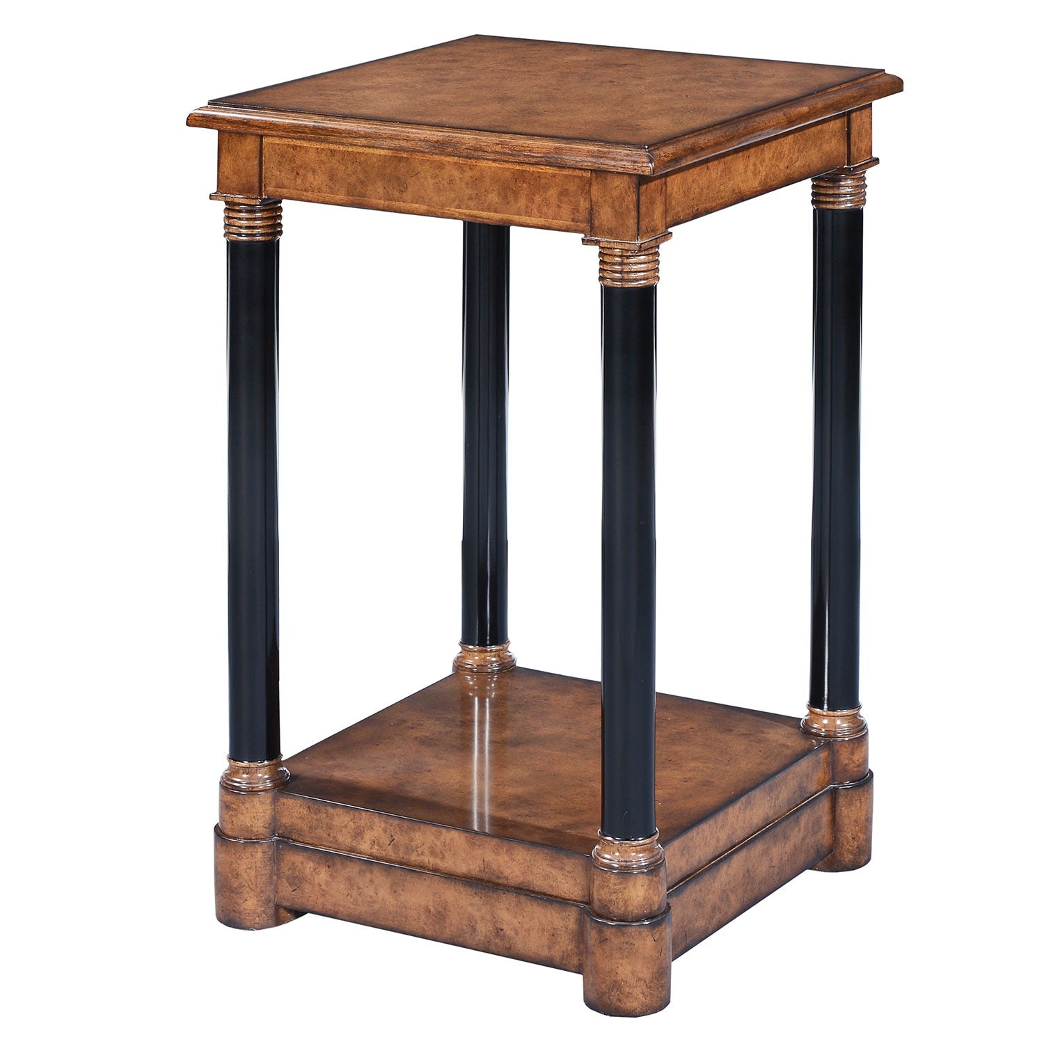 Empire style tall side table - Burr oak with ebonised legs