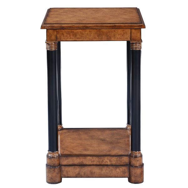 Empire style tall side table - Burr oak with ebonised legs