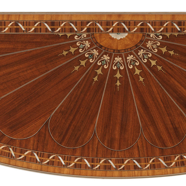 Demilune Mahogany  Console Table with Mother of Pearl Inlay