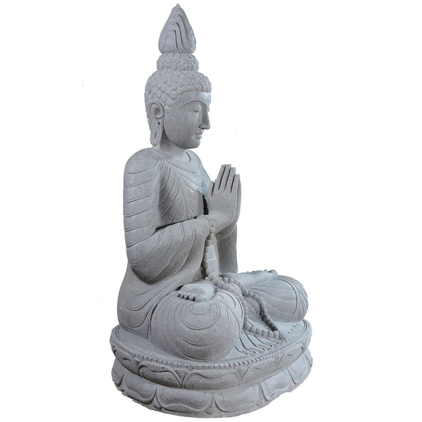 Large stone garden statue of a Buddha in full lotus position