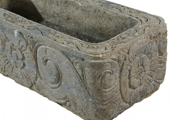 Large rectangular stone planter, hand carved