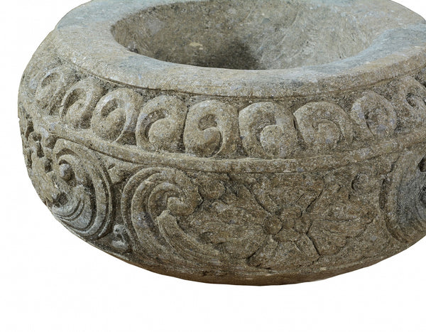 Large round stone planter, hand carved