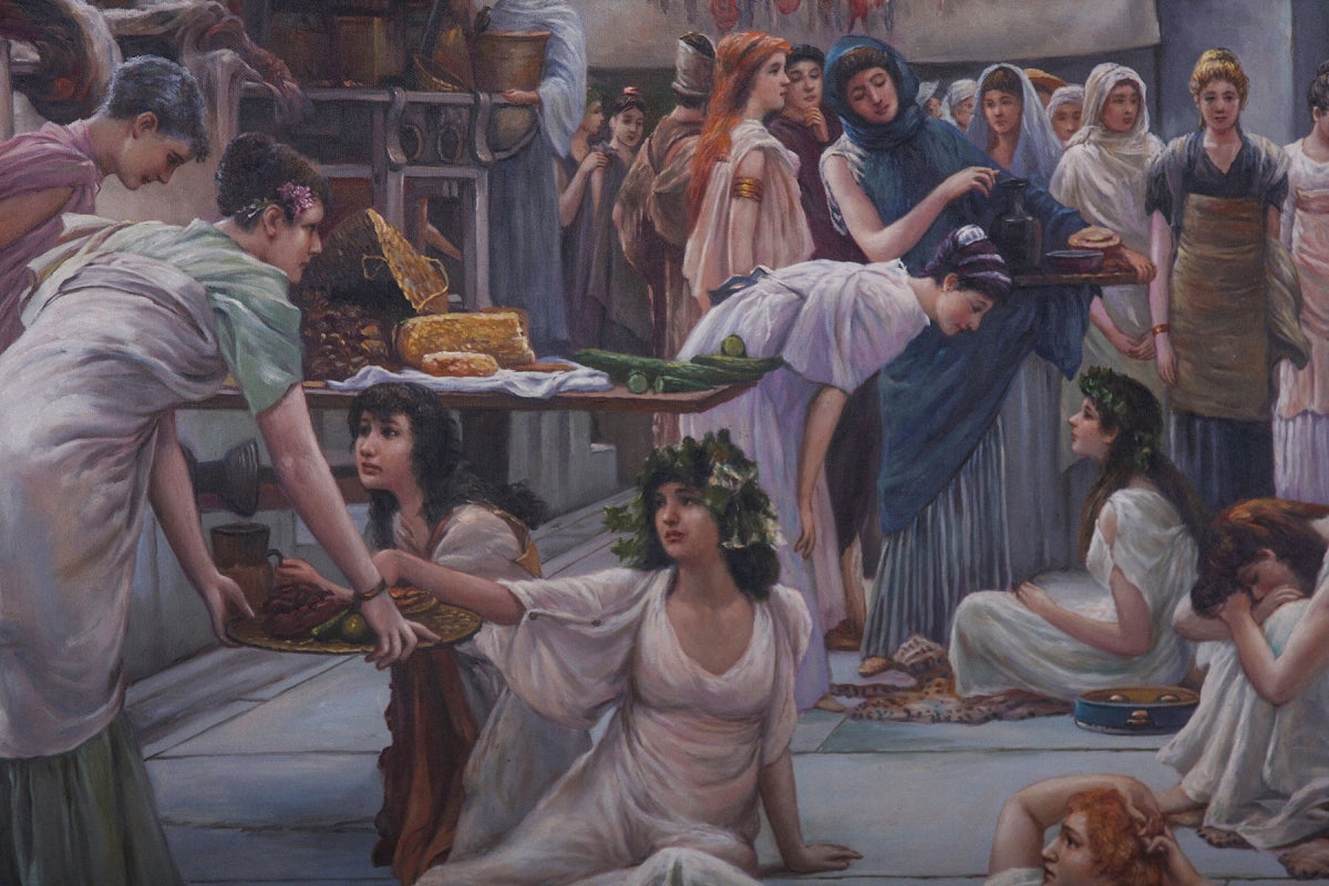 Classical oil painting afyer The Women Of Amphissa in style of Alma-Tadema