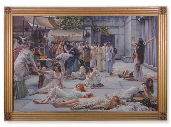 Classical oil painting afyer The Women Of Amphissa in style of Alma-Tadema