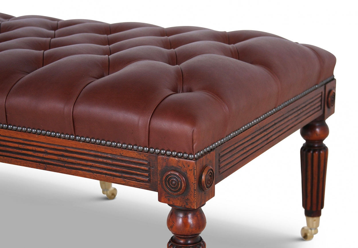 Mahogany buttoned leather stool