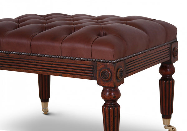 Mahogany buttoned leather stool - small