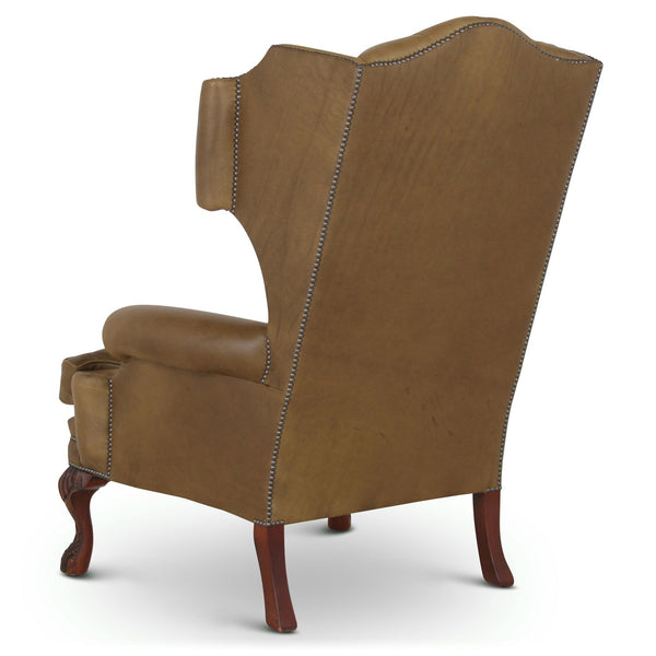 back of an olive green wingchair by brights of nettlebed