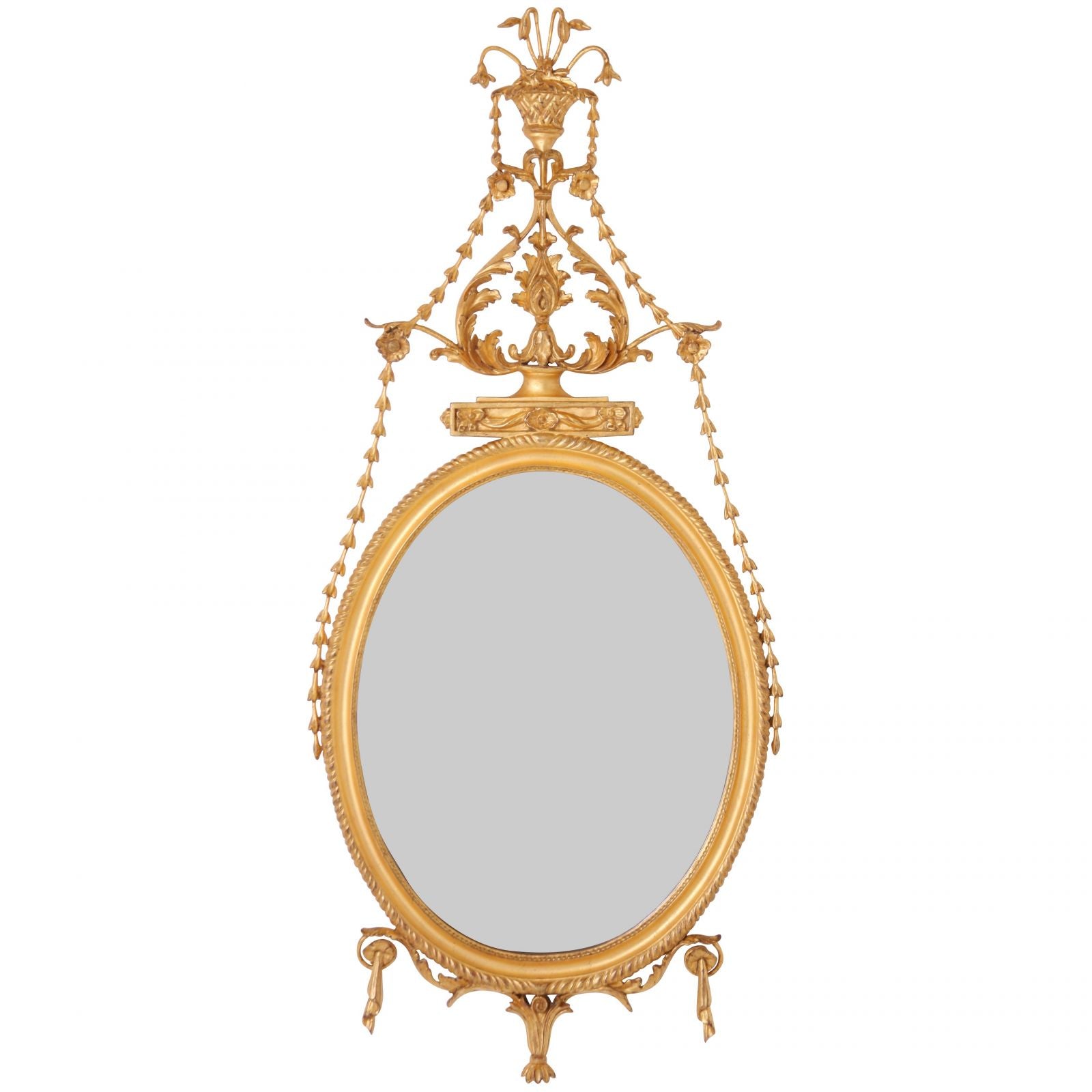 Water Gilded Oval Mirror with Bell Flowers