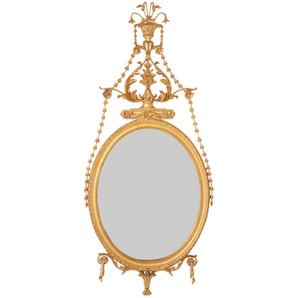 Water gilded oval mirror with bell flowers