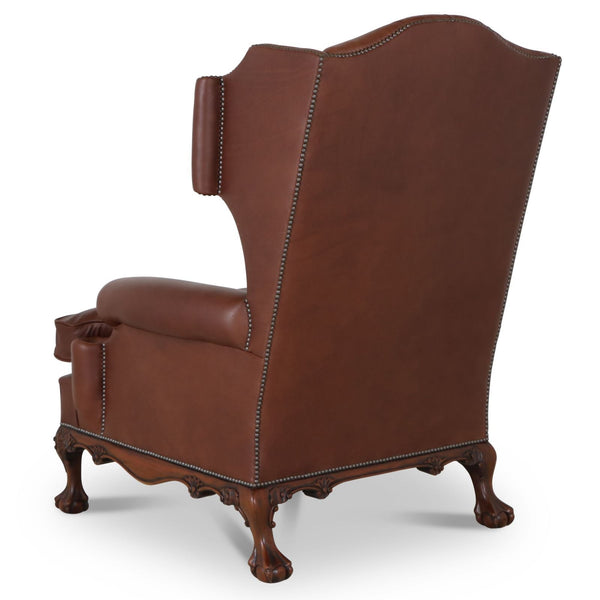 Dryden traditional buttoned leather wing chair - chocolate