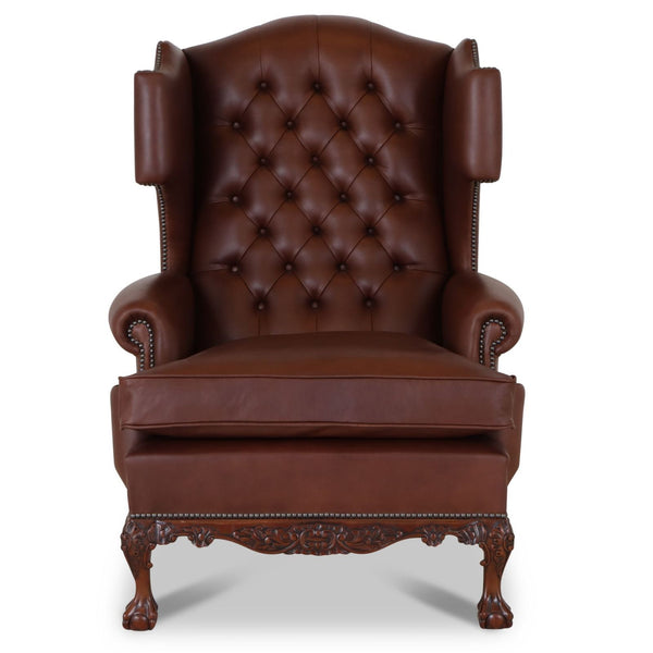 Dryden traditional buttoned leather wing chair - chocolate