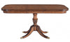 Single pedestal extending dining table in burr oak
