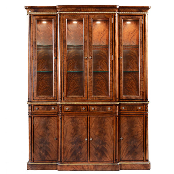 Thomas Hope style mahogany and gilded breakfront display cabinet