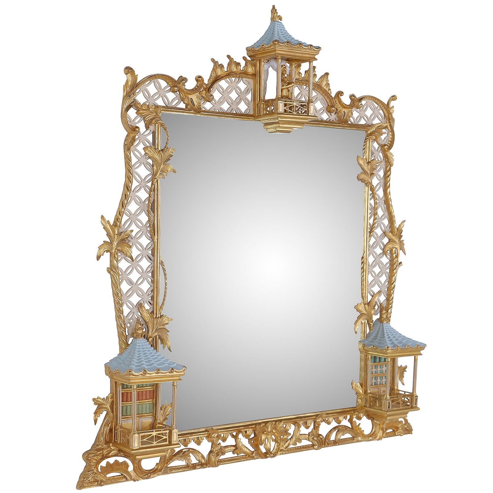 Artisanal Blue & White Gilded Mirror