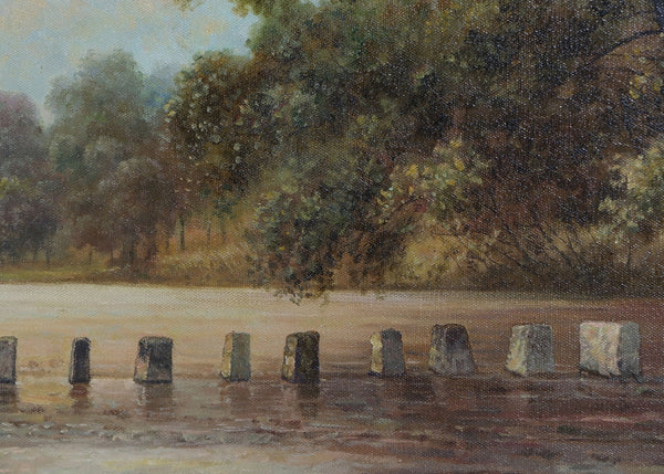 Stepping stones at Ambleside 1888 original oil painting