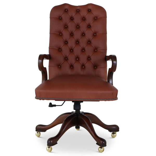Swan buttoned leather swivel chair - Grande Dark tan