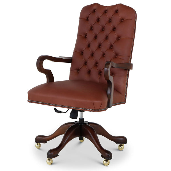 Swan buttoned leather swivel chair - Grande Dark tan