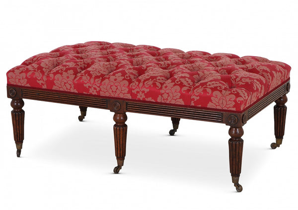 Large oak footstool - red damask