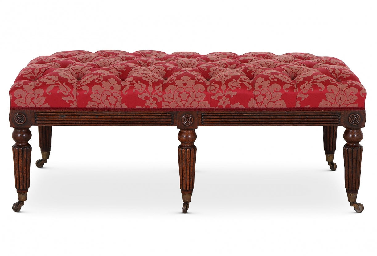 Large oak footstool - red damask