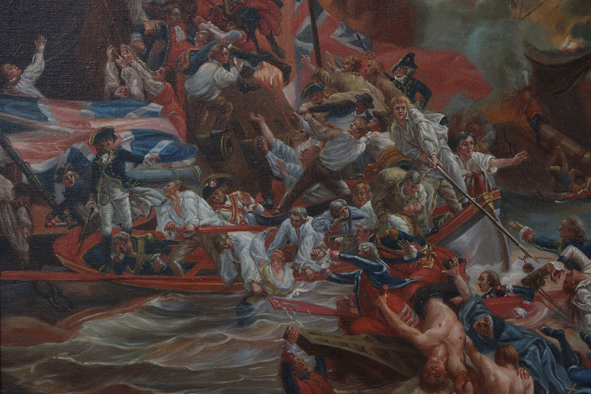 Oil Painting after The Defeat of the Floating Batteries at Gibraltar in style of John Singleton Copley