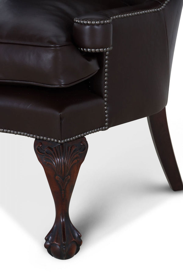 Okeford wing chair in dark chocolate hide