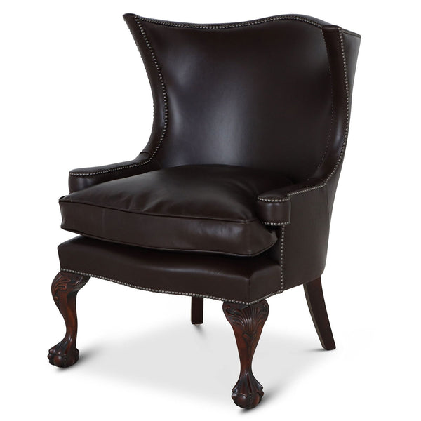 Okeford wing chair in dark chocolate hide
