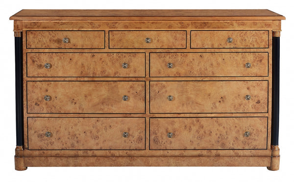 Empire chest of 9 drawers - honey burr oak with ebony
