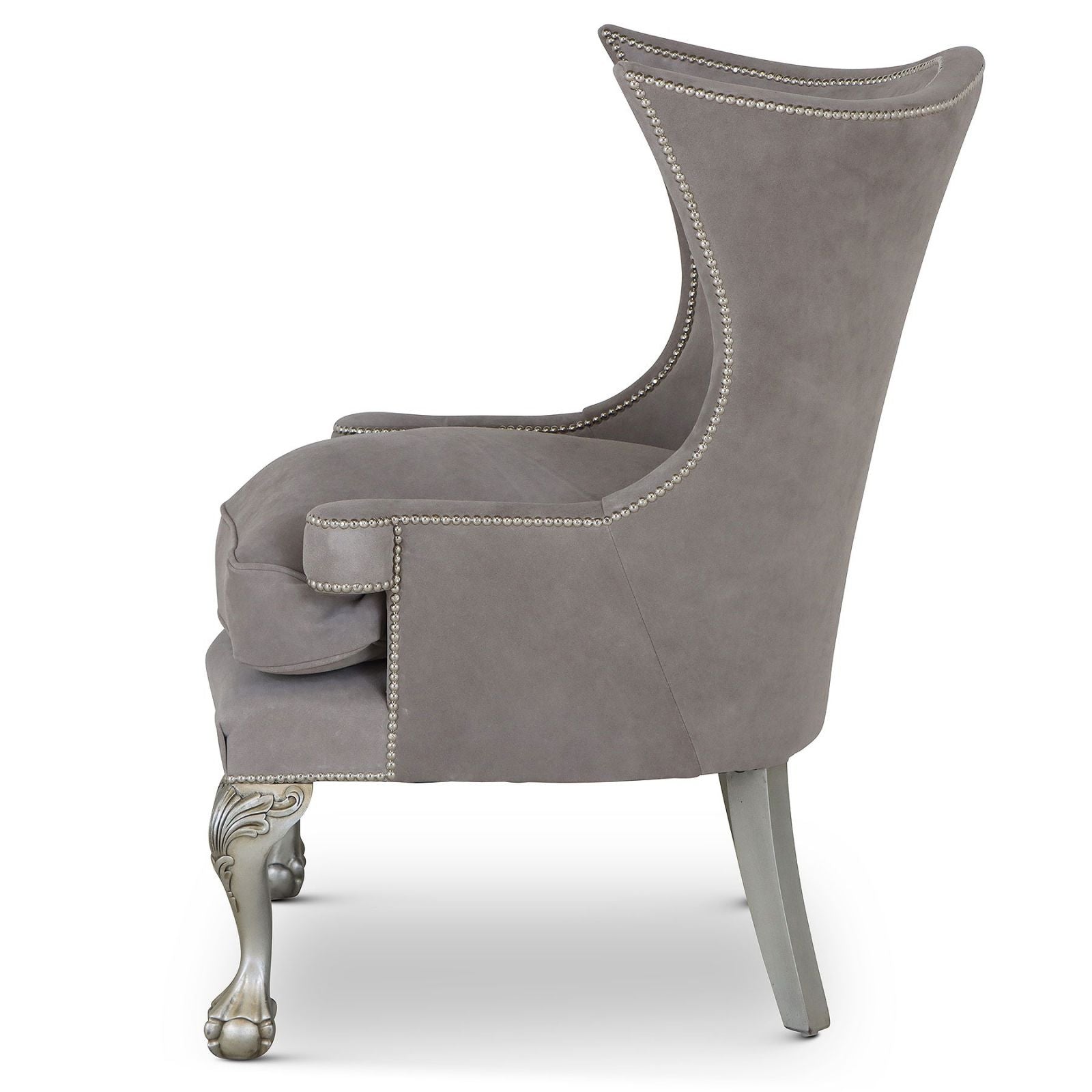 Okeford wing chair in grey suede calf hide