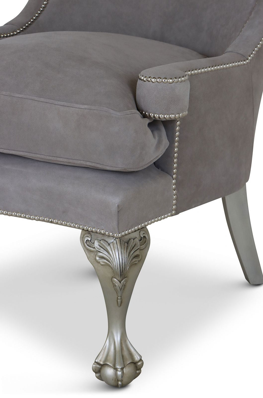 Okeford wing chair in grey suede calf hide