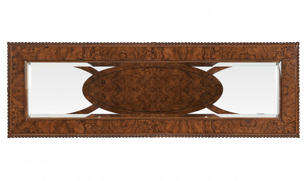 Burr walnut console table with glass top