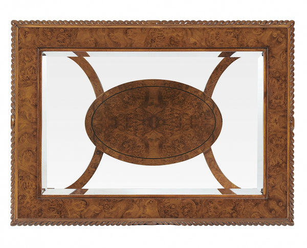 Burr walnut side or lamp table with glass top