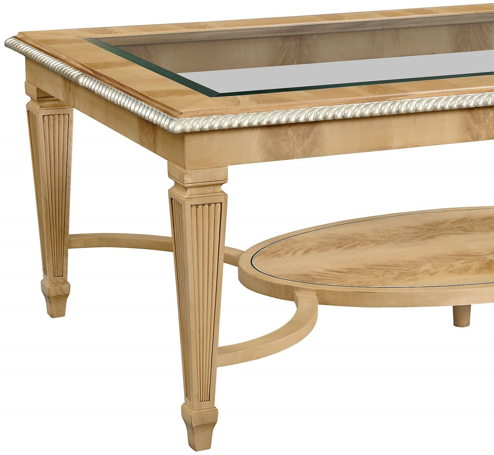 Exquisite Crotch Sycamore coffee Table with Glass Top | Natural Wood Design