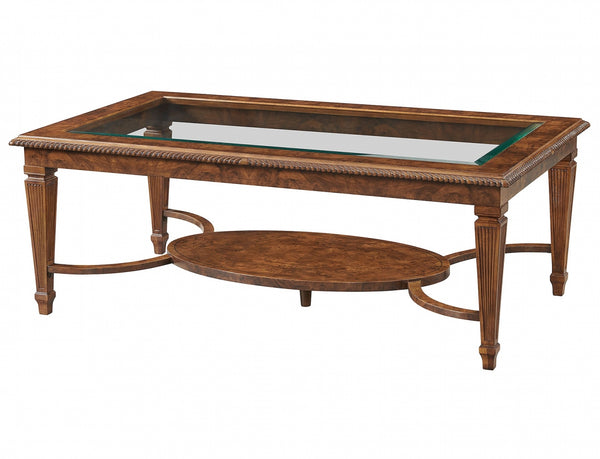 Burr walnut coffee table with glass top