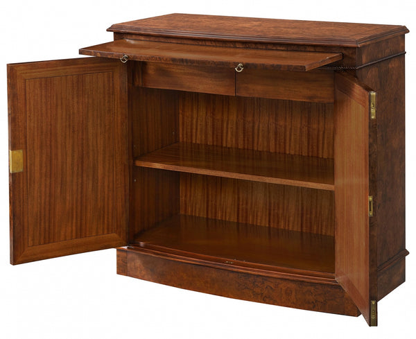 Bow fronted burr walnut side cabinet
