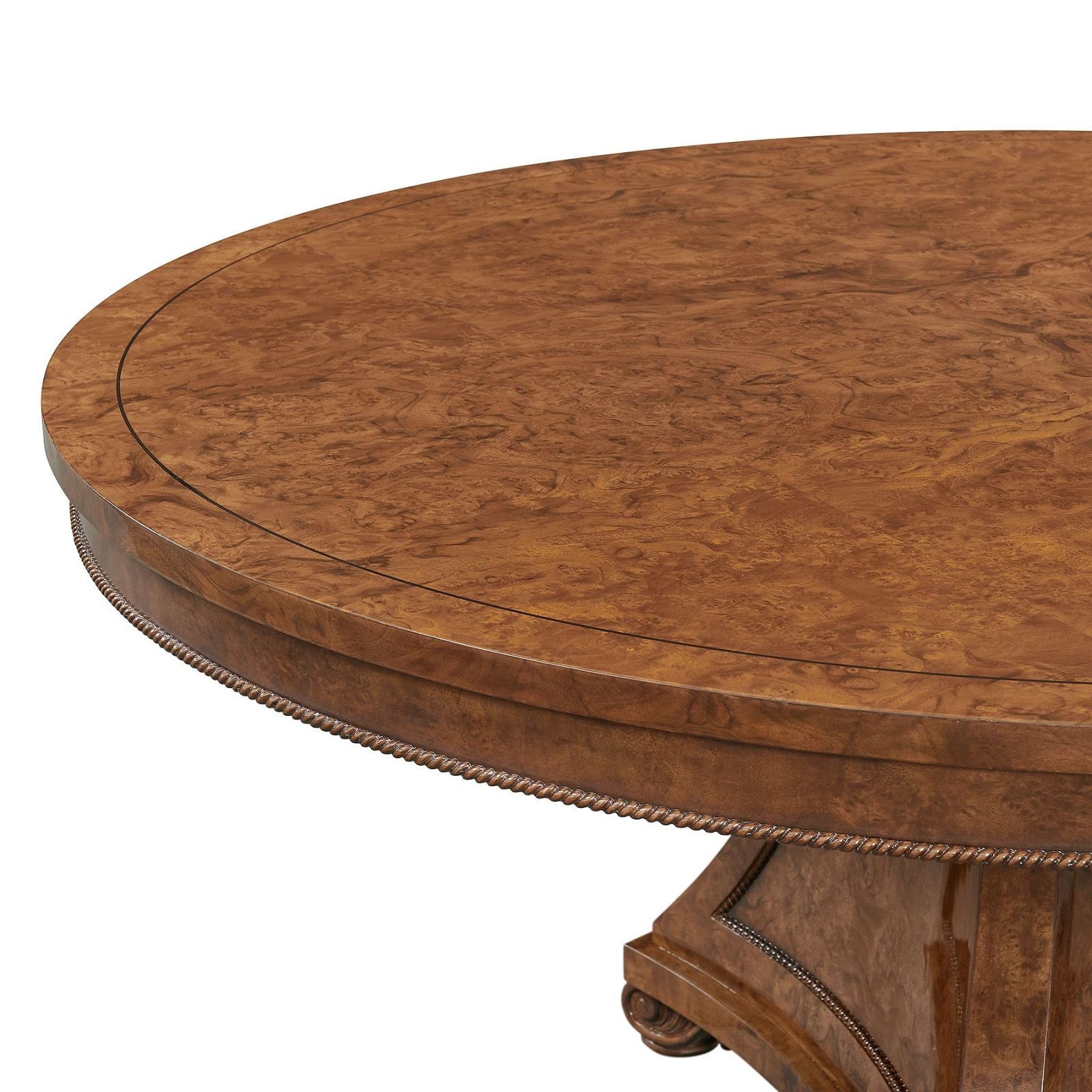 Robert Adam style burl walnut centre table