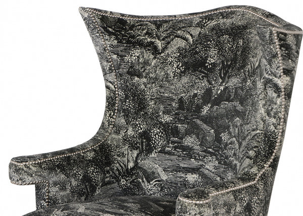 Okeford wing chair in Linwood Island Paradise Noir