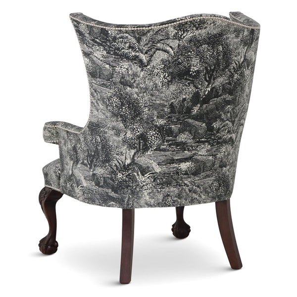Okeford wing chair in Linwood Island Paradise Noir