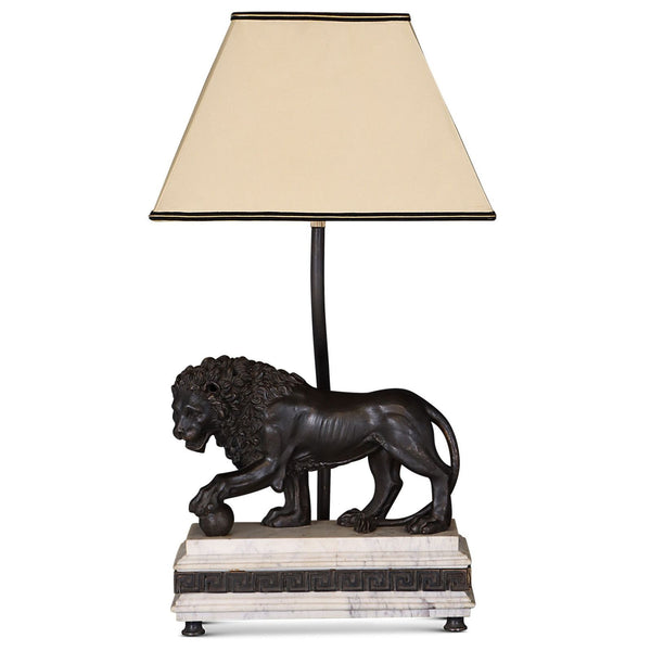 Bronze Athenian Lion Lamp on White Marble base