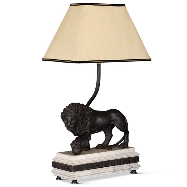 Bronze Athenian Lion Lamp on White Marble base