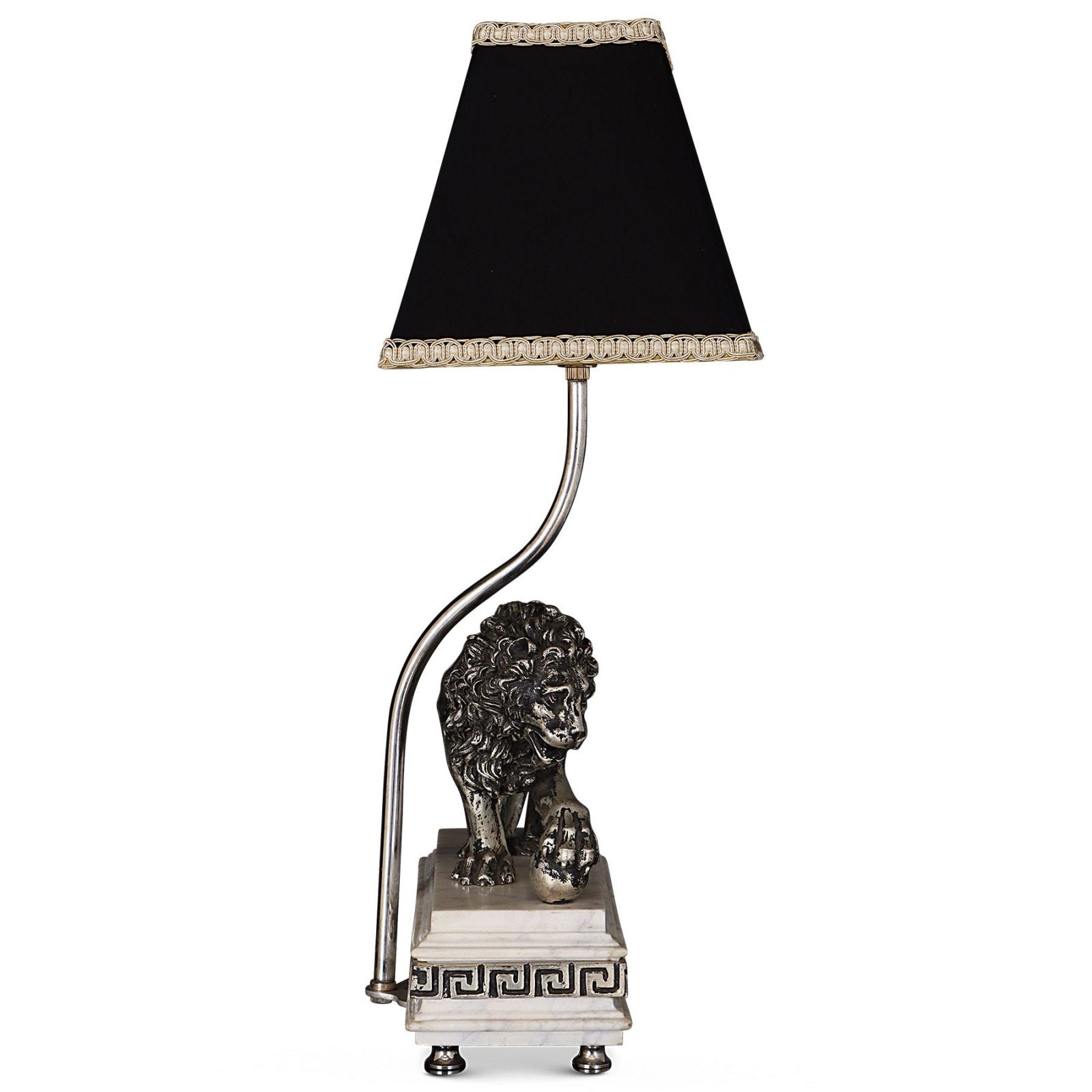 Silvered Athenian Lion Lamp on White Marble base