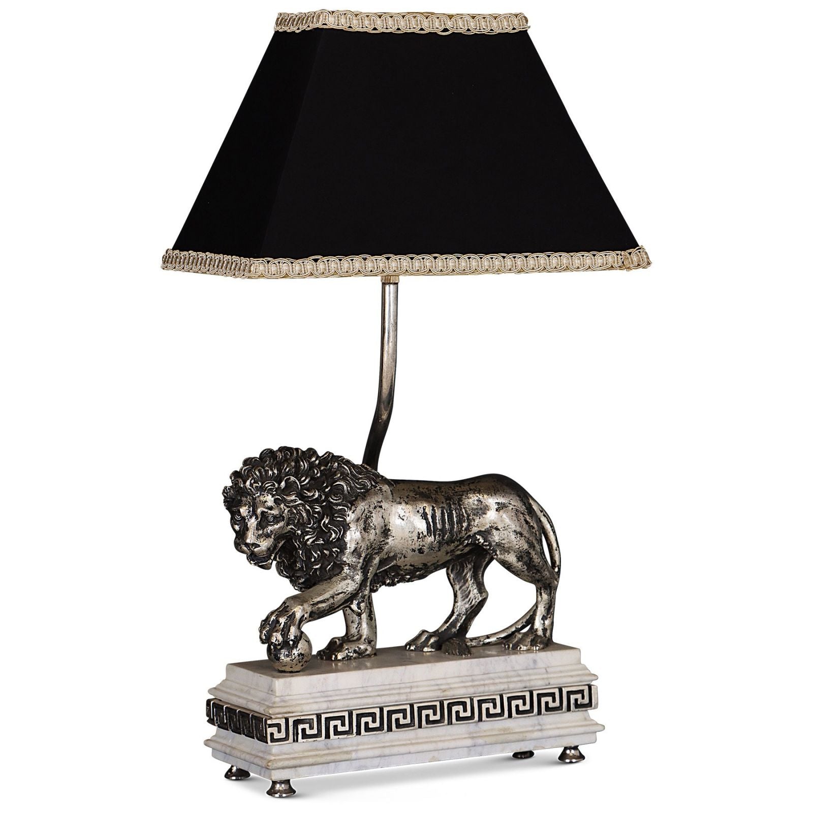 Silvered Athenian Lion Lamp on White Marble base