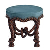 Mahogany ropework circular stool with blue velvet seat