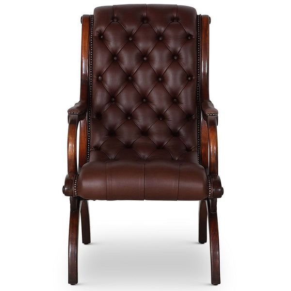 Classic slipper arm chair in chocolate brown leather