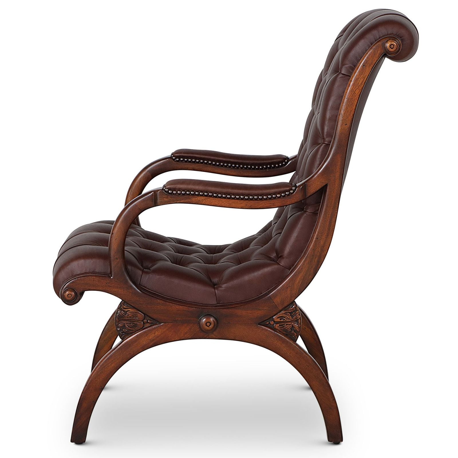 Classic slipper arm chair in chocolate brown leather