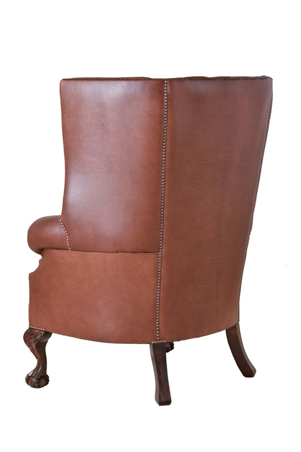 warm chocolate brown leather on english chair