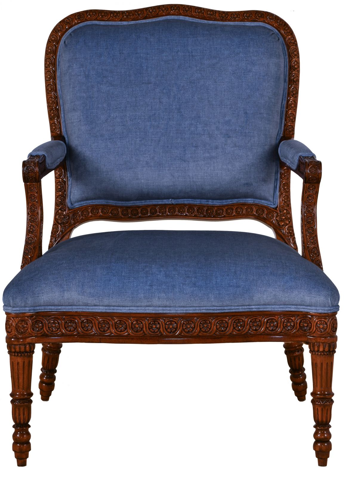 James Chair in new mahogany. Seat in Wemyss Fiora 27 Bluebell