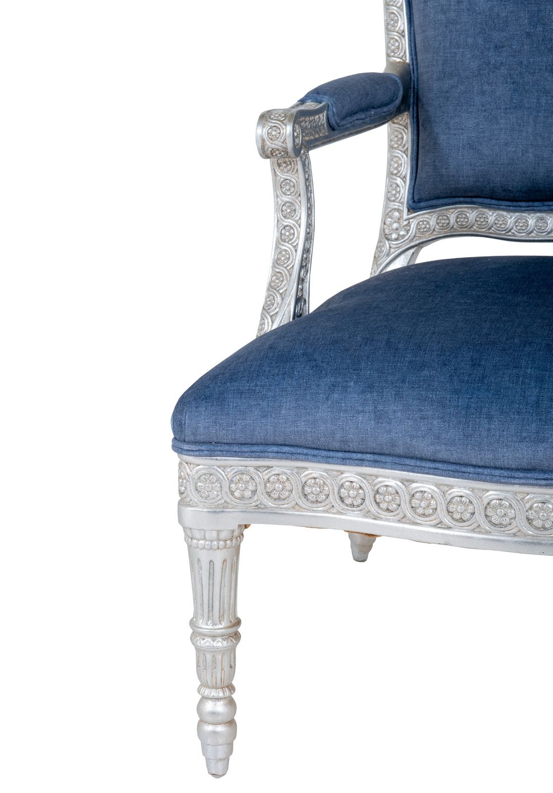 James Chair in new Silver. Seat in Wemyss Fiora 27 Bluebell