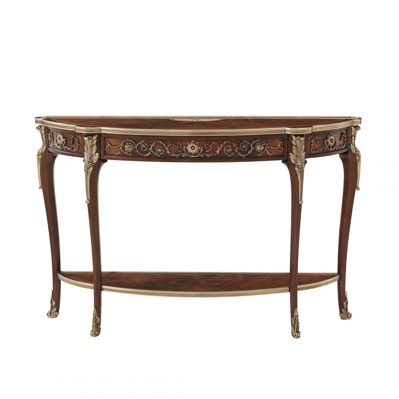 Demilune Mahogany Console Table with Mother of Pearl Inlay